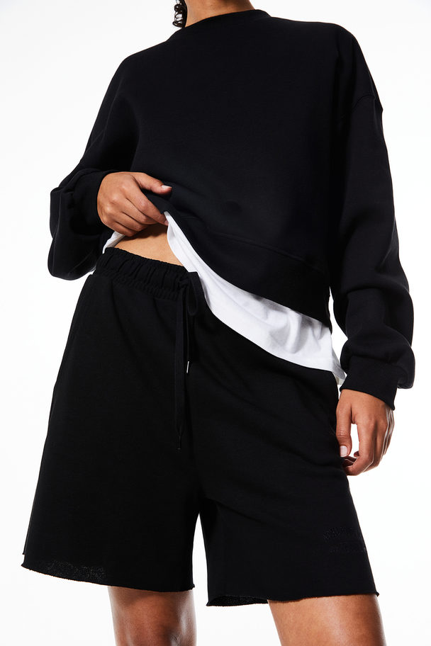 H&M Embroidered Sweatshirt Shorts Black