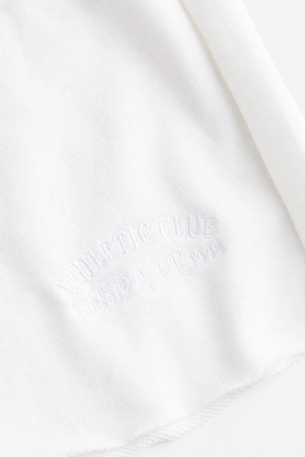 H&M Embroidered Sweatshirt Shorts White