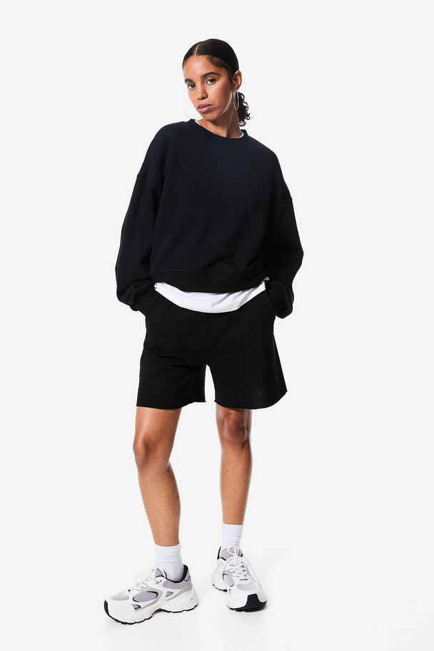 H&M Embroidered Sweatshirt Shorts Black
