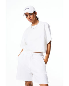 Embroidered Sweatshirt Shorts White