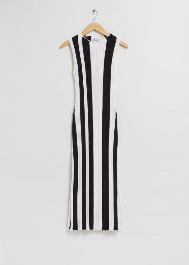 & Other Stories Ribbed Midi Dress Black/white Varied Stripe