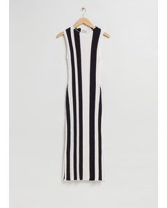 Ribbed Midi Dress Black/white Varied Stripe