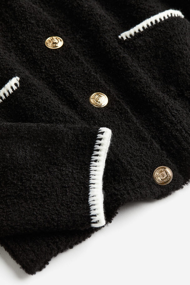 H&M Blanket-stitch Textured-knit Cardigan Black