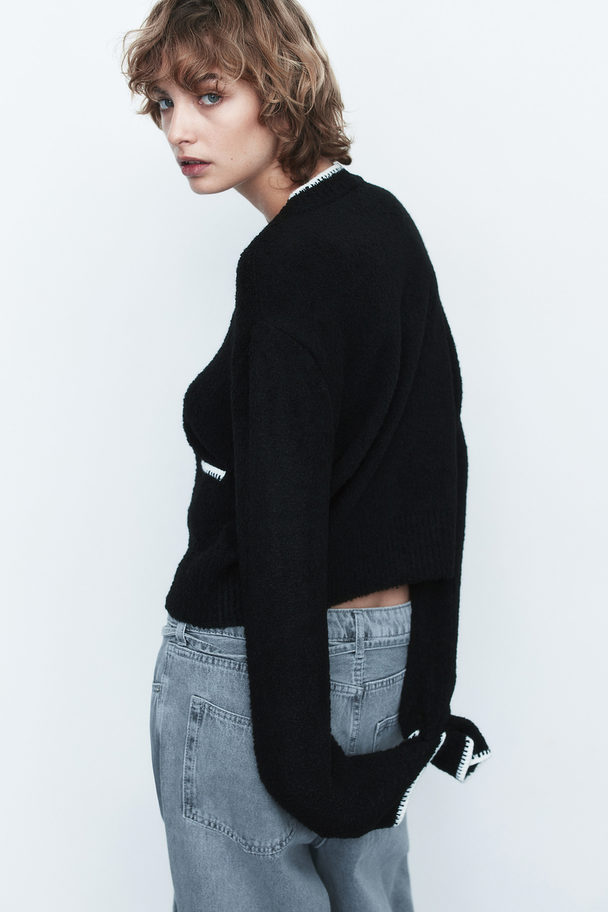 H&M Blanket-stitch Textured-knit Cardigan Black