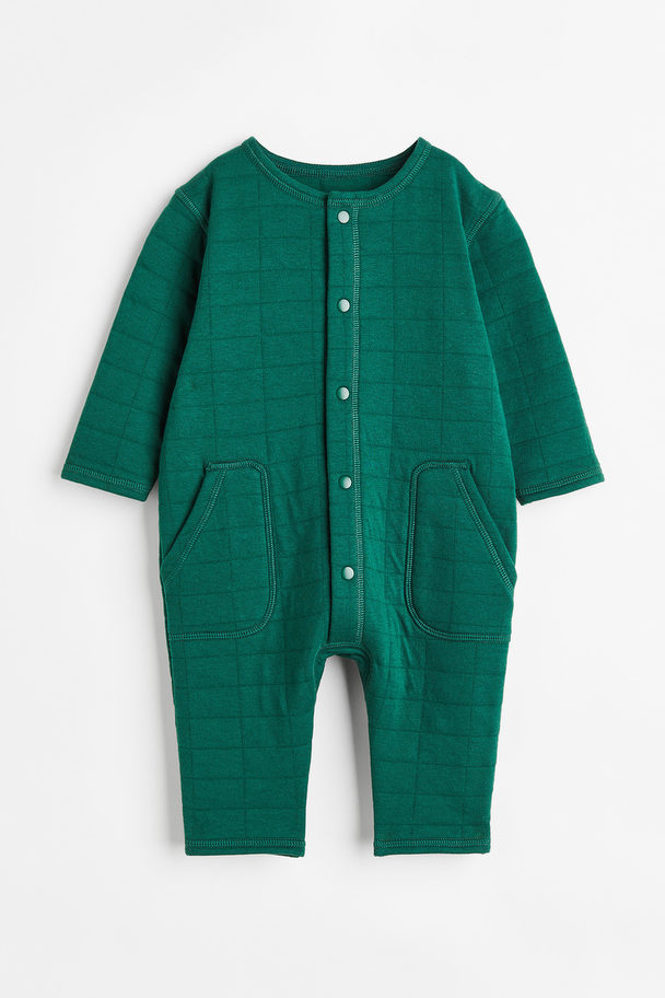 H&M Quilted Jersey Romper Suit Dark Green