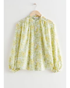 Printed Silk Blend Blouse Yellow Florals