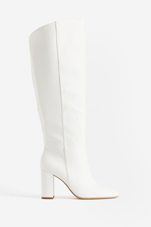 H&M Kniehohe Stiefel mit Absatz Weiß