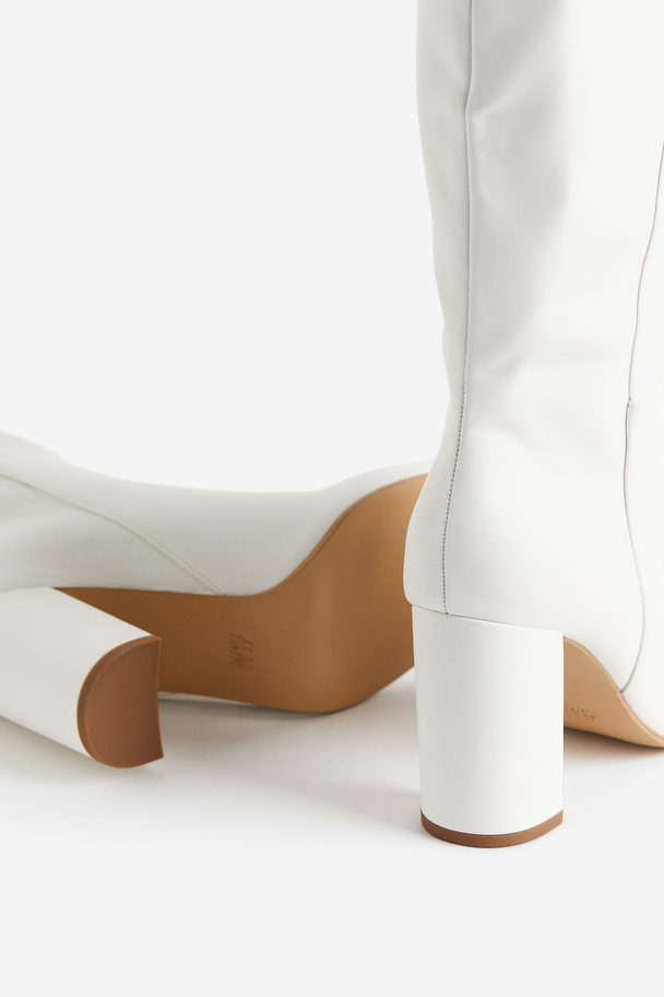 H&M Kniehohe Stiefel mit Absatz Weiß