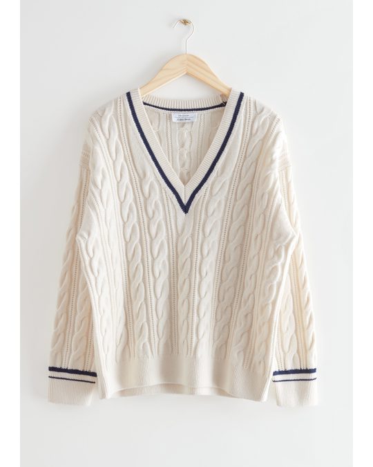 & Other Stories Merino Cable Knit Sweater White