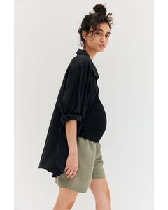 Mama Linen-blend Shorts Khaki Green