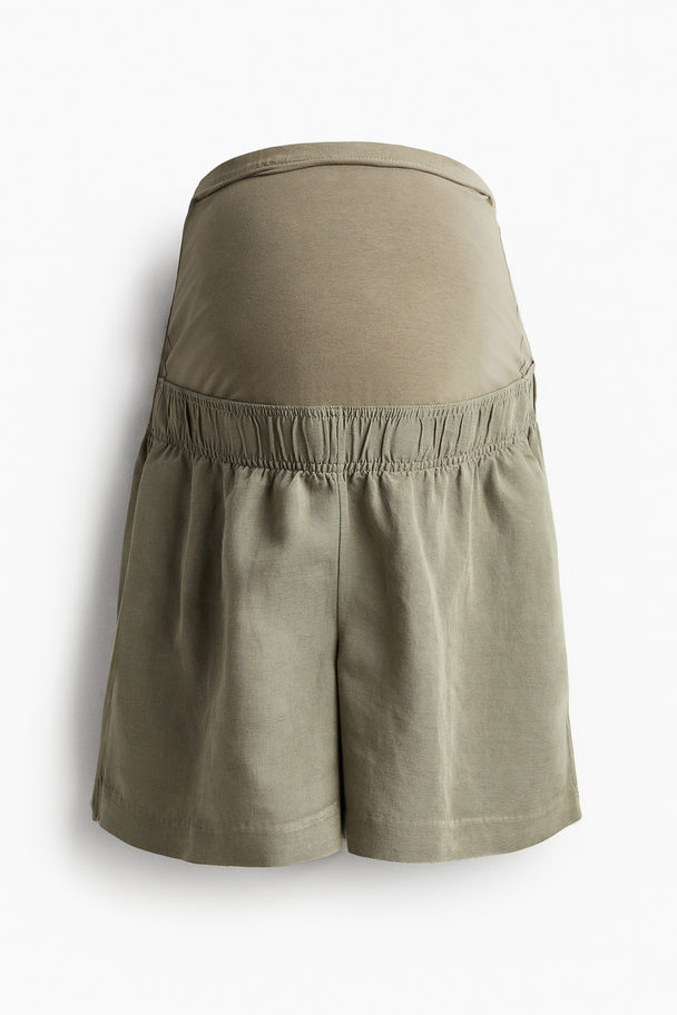 H&M Mama Linen-blend Shorts Khaki Green