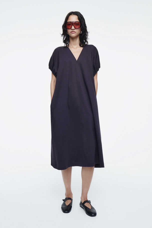 COS Oversized Ruched V-neck Dress Navy