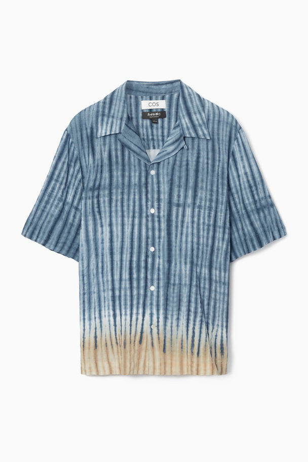 COS Camp-collar Short-sleeved Shirt Blue / Beige