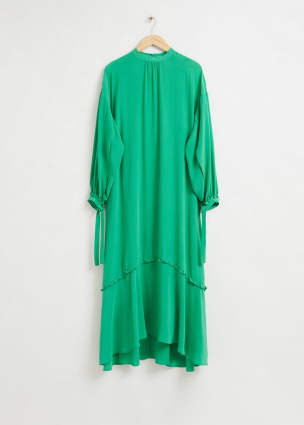 & Other Stories Fluid-fit Wide Sleeve Silk Dress Bright Green