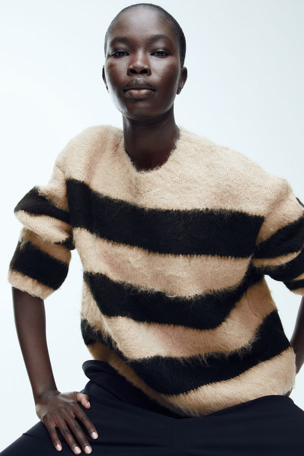 H&M Oversized Pullover Beige/Gestreift