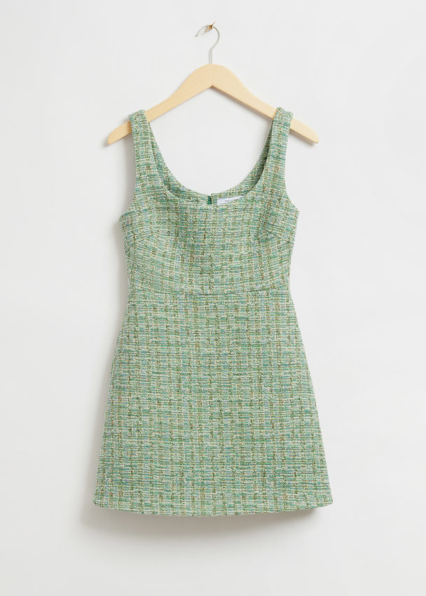 & Other Stories Tweed A-line Mini Dress Green