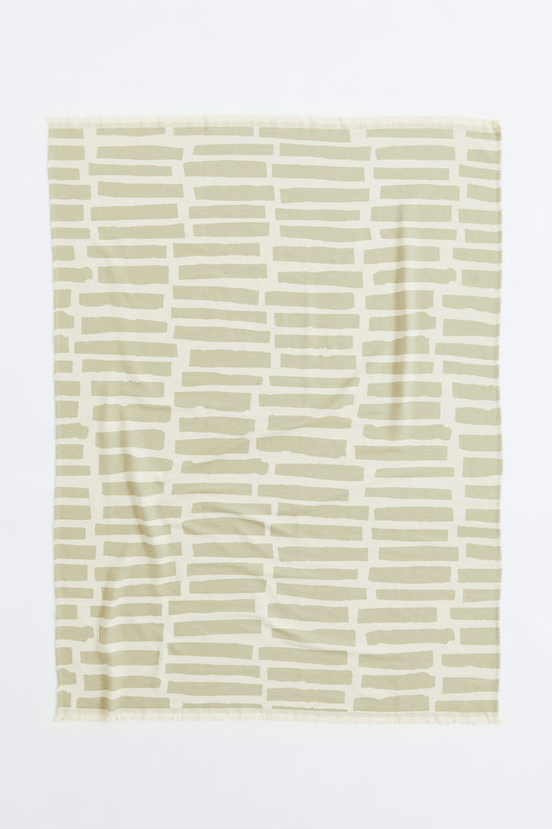 H&M HOME Jacquard-weave Blanket Light Khaki Green/patterned