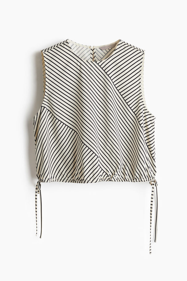 H&M Drawstring-detail Top Cream/striped