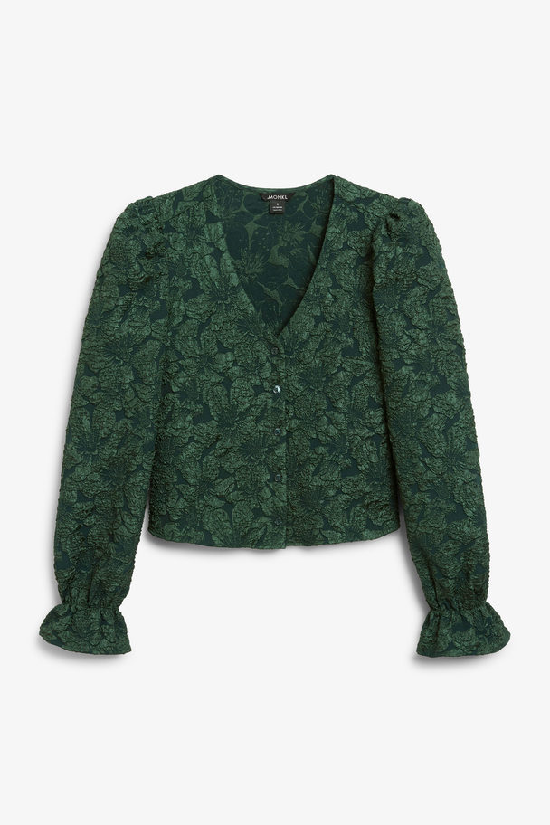 Monki Grüne Jacquard-Bluse mit V-Ausschnitt Grün