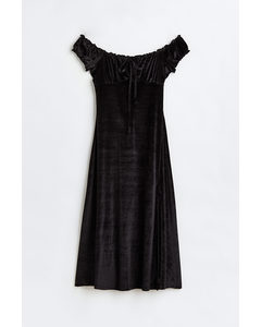 Off-the-shoulder Velour Dress Black