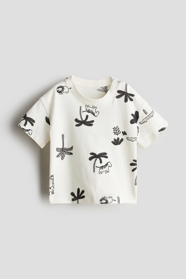 H&M Cotton Jersey T-shirt White/palm Trees
