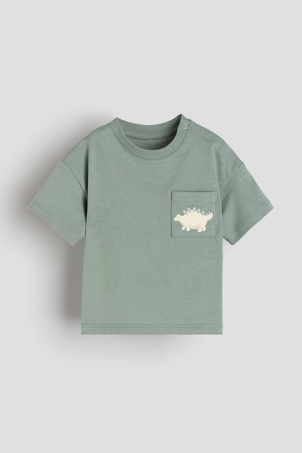 H&M Cotton Jersey T-shirt Green/dinosaur