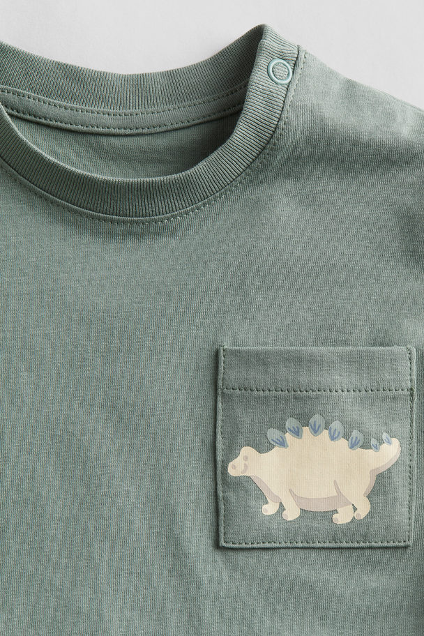 H&M T-shirt I Bomullstrikot Grønn/dinosaur