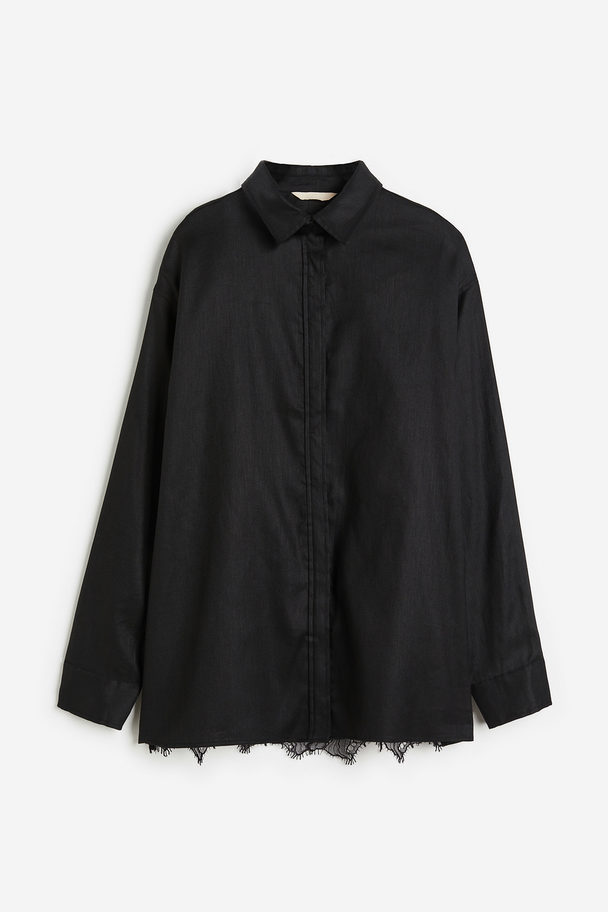 H&M Bluse aus Leinenmix mit Spitze im Rücken Schwarz