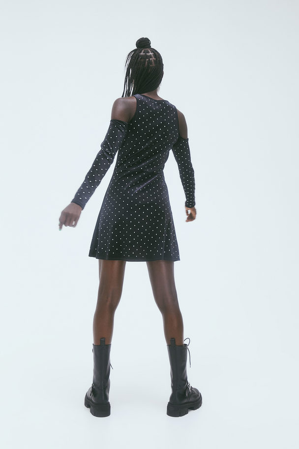 H&M Rhinestone-embellished Cold Shoulder Dress Black