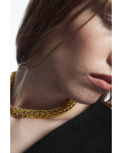 Short Plaited Chain Necklace Gold
