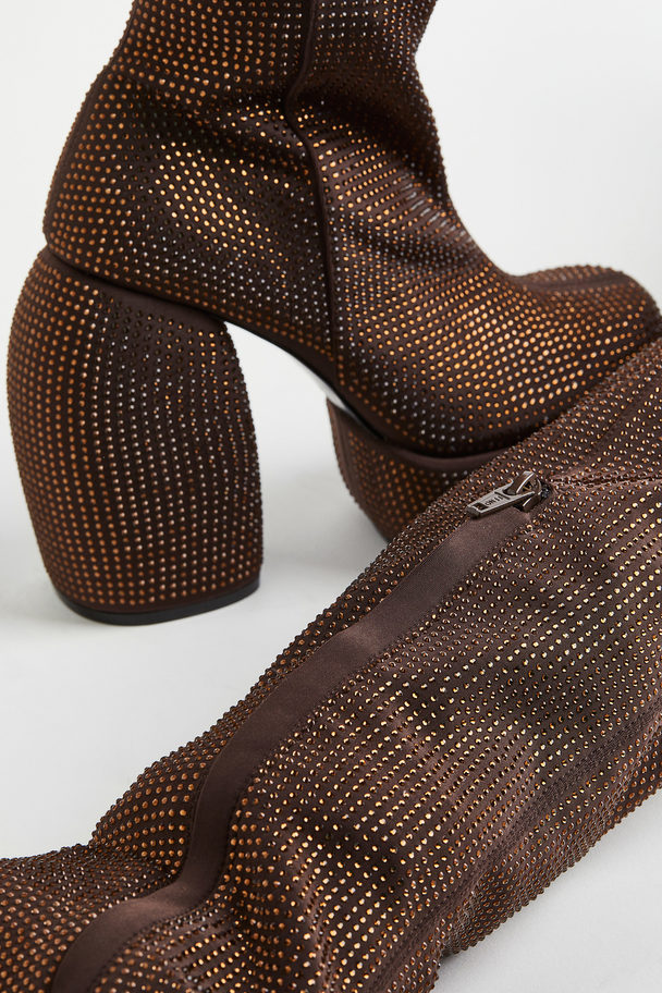 H&M Overknee-støvler Med Pailletter Og Plateausål Mørkebrun