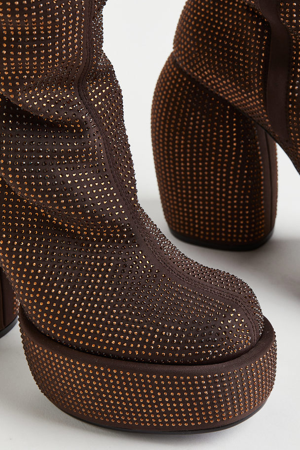 H&M Overknee-støvler Med Pailletter Og Plateausål Mørkebrun