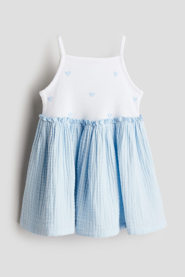 H&M Sleeveless Cotton Dress Light Blue/hearts