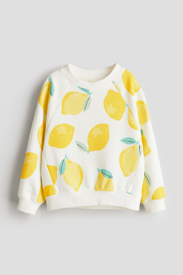H&M Crew-neck Sweatshirt White/lemons