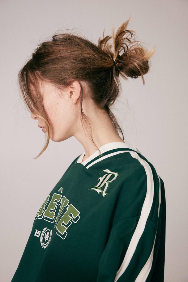 H&M Printed Sweatshirt Dark Green/rêve