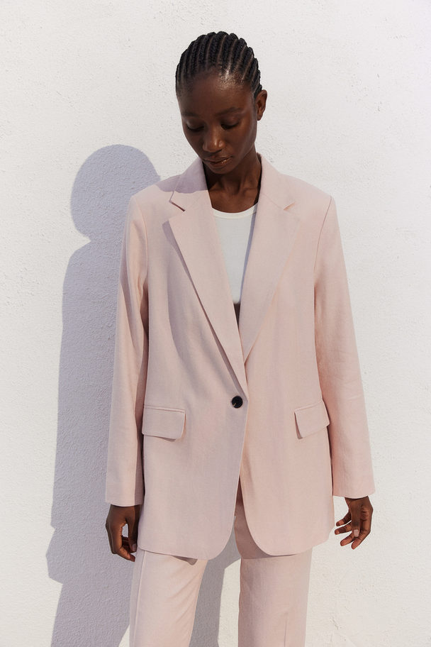 H&M Linen-blend Blazer Light Pink