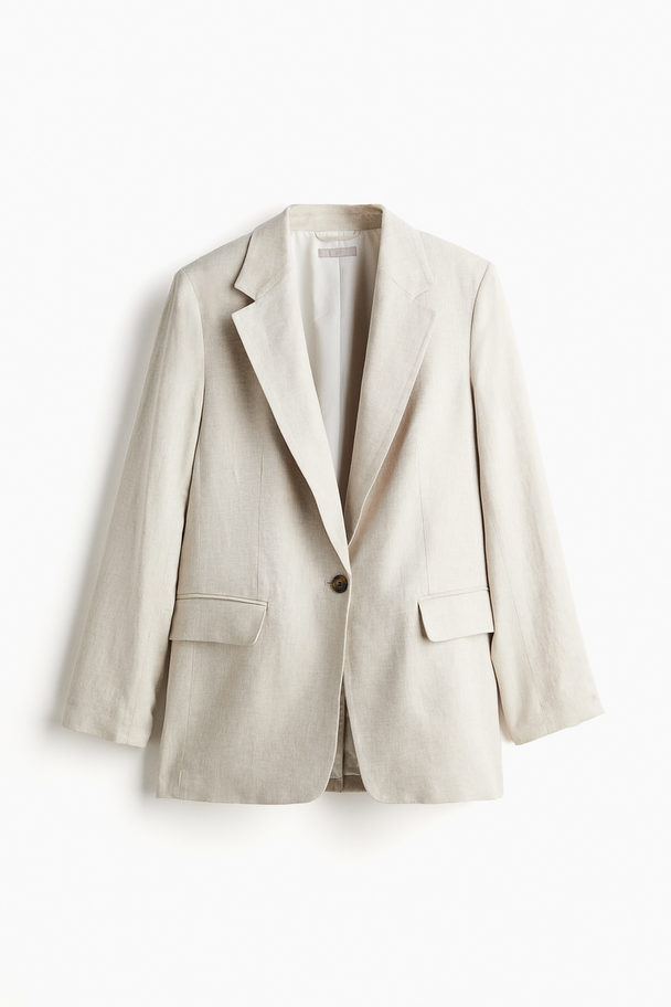 H&M Linen-blend Blazer Light Beige