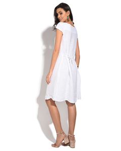 Round Collar Long Dress With Front Pleats And Short Sleeves