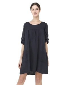 Short Round Collar Dress With Pockets And Long Attachable Sleeves