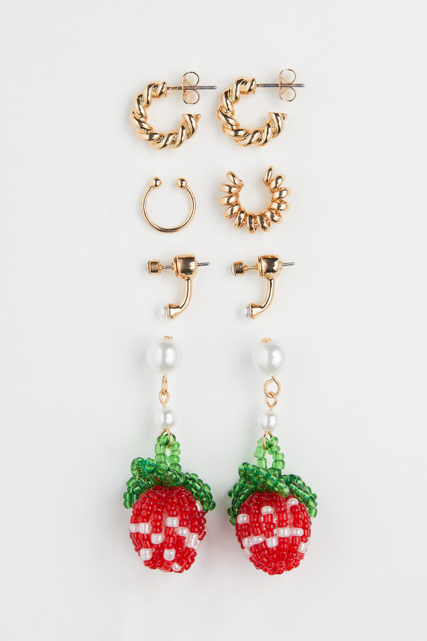 H&M 5-pack Earrings And Ear Cuffs Gold-coloured/strawberries