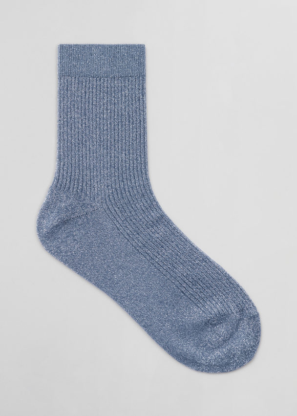 & Other Stories Glitter Rib Knit Ankle Socks Blue Glitter