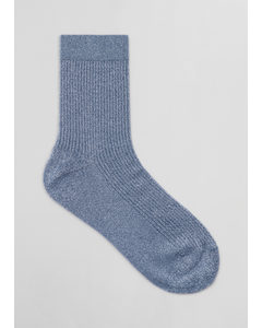 Glitter Rib Knit Ankle Socks Blue Glitter