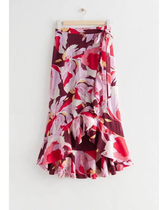 & Other Stories Flounced Floral Print Midi Wrap Skirt Pink Florals