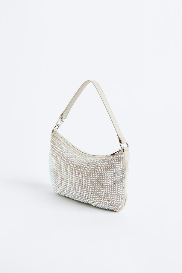 H&M Rhinestone-embellished Shoulder Bag Light Beige