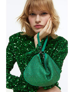 Rhinestone-embellished Shoulder Bag Green