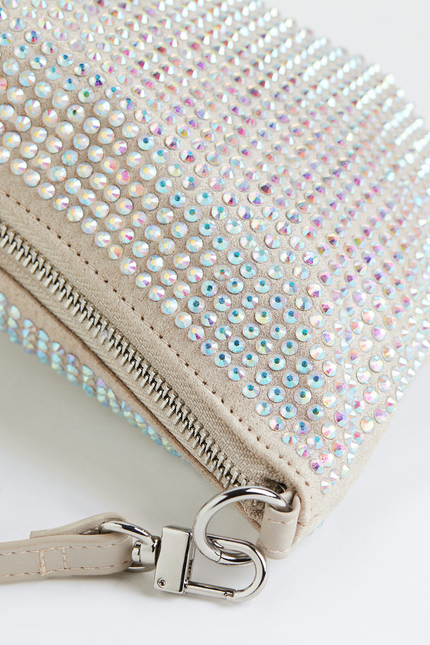 H&M Rhinestone-embellished Shoulder Bag Light Beige