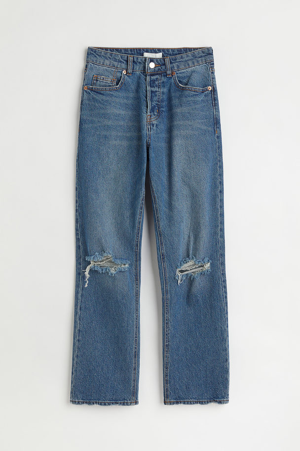 H&M Straight High Ankle Jeans Donker Denimblauw