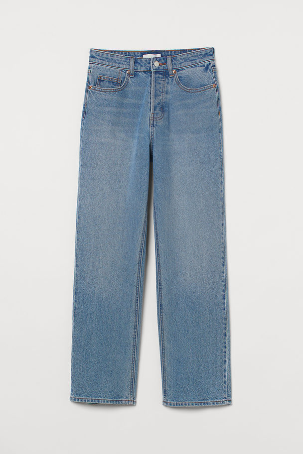 H&M Straight High Ankle Jeans Licht Denimblauw