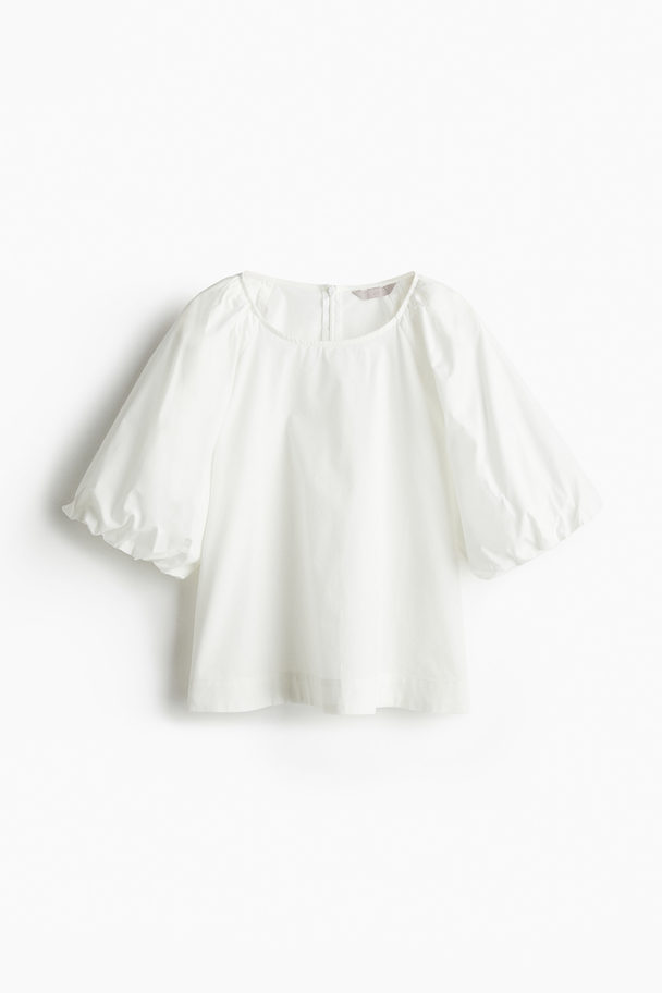 H&M Puff-sleeved Blouse White