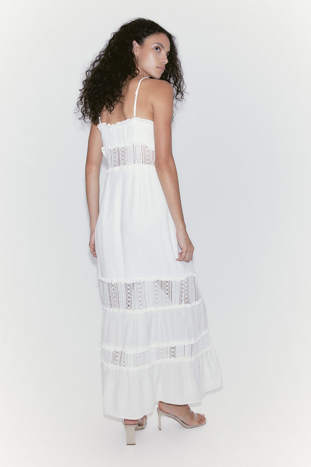 H&M Lace-inset Crêpe Maxi Dress Cream